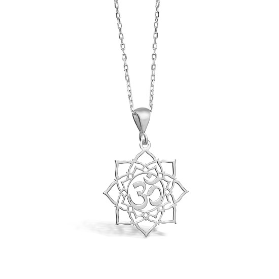 Lotus Ohm Pendant 925 Sterling Silver Pendant - Yoga jewelry - Chakra Pendant - Om Symbol Jewelry