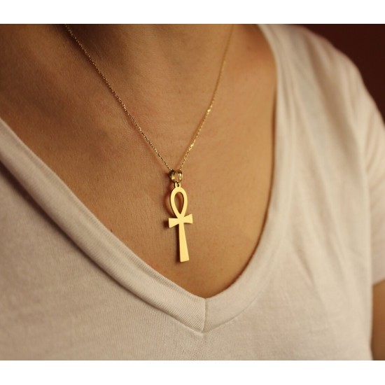 Ankh 14k 18k Solid Gold Necklace - Real Gold Egyptian Ankh - Egyptian Symbol Necklace - Cross Pendant - Dainty Gold Ankh - Symbol of Life